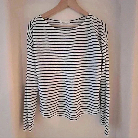 Frame Long Sleeve Striped Linen Top - Picture 2 of 5